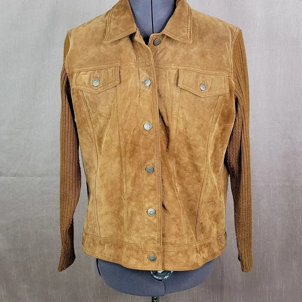 RELATIVITY Tan Leather Suede Jacket Large